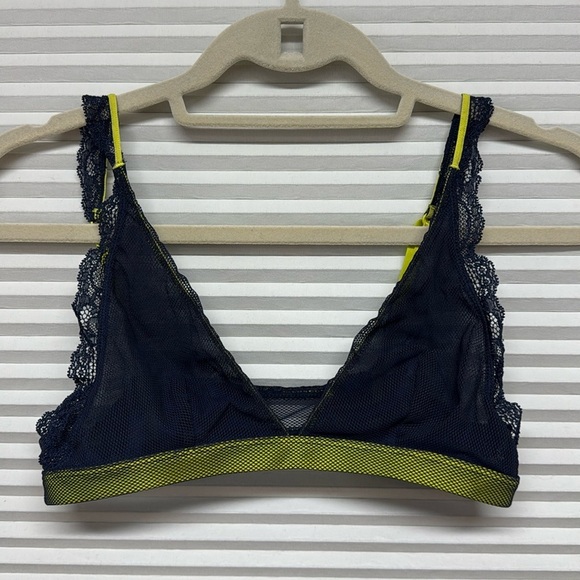 Intimately Free People Navy Blue Neon Lime See Through You Lace Plunge Bralette - Picture 4 of 7